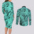 Polynesia Couples Matching Long Sleeve Bodycon Dress and Long Sleeve Button Shirt Tribal Polynesian Spirit With Teal Pacific Flowers LT9 - Polynesian Pride