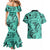 Polynesia Couples Matching Mermaid Dress and Hawaiian Shirt Tribal Polynesian Spirit With Teal Pacific Flowers LT9 - Polynesian Pride