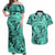 Polynesia Couples Matching Off Shoulder Maxi Dress and Hawaiian Shirt Tribal Polynesian Spirit With Teal Pacific Flowers LT9 Teal - Polynesian Pride