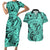 Polynesia Couples Matching Short Sleeve Bodycon Dress and Hawaiian Shirt Tribal Polynesian Spirit With Teal Pacific Flowers LT9 Teal - Polynesian Pride