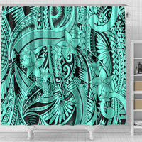 Polynesia Shower Curtain Tribal Polynesian Spirit With Teal Pacific Flowers LT9 - Polynesian Pride