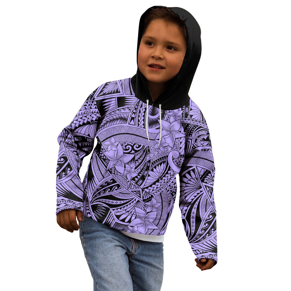 Polynesia Kid Hoodie Tribal Polynesian Spirit With Violet Pacific Flowers LT9 - Polynesian Pride