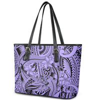 Polynesia Leather Tote Bag Tribal Polynesian Spirit With Violet Pacific Flowers LT9 - Polynesian Pride