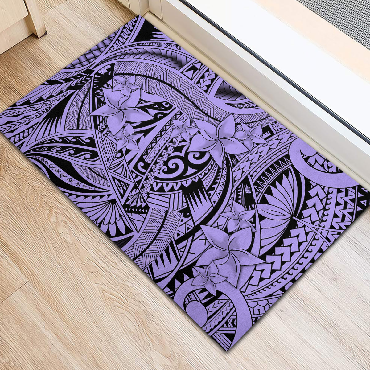 Polynesia Rubber Doormat Tribal Polynesian Spirit With Violet Pacific Flowers LT9 - Polynesian Pride
