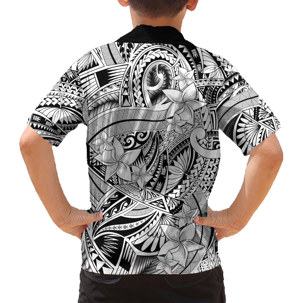 Polynesia Kid Hawaiian Shirt Tribal Polynesian Spirit With White Pacific Flowers LT9 - Polynesian Pride