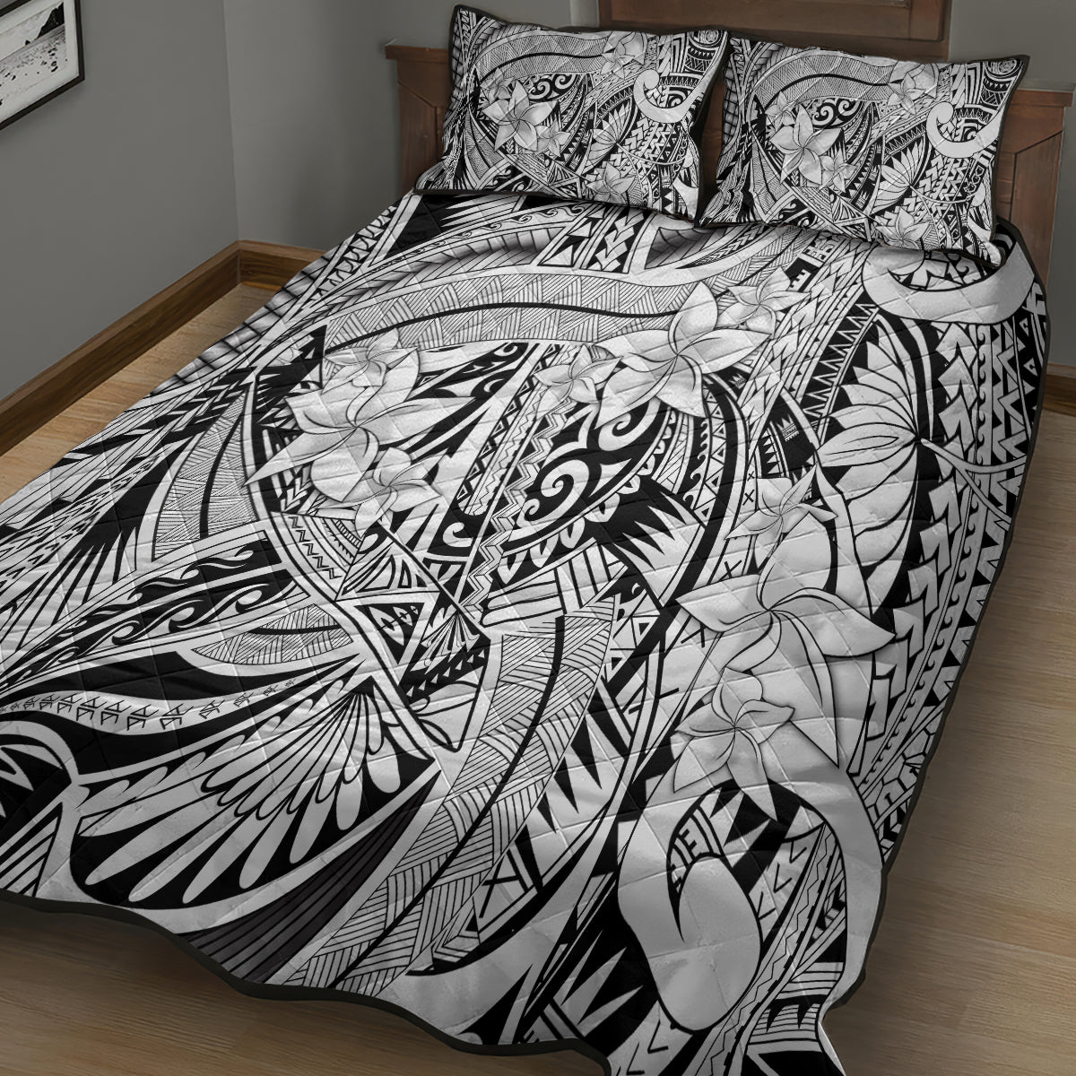 Polynesia Quilt Bed Set Tribal Polynesian Spirit With White Pacific Flowers LT9 - Polynesian Pride