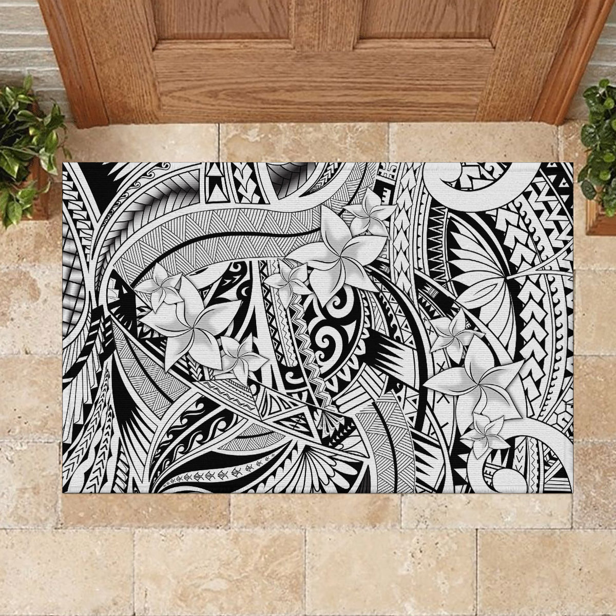 Polynesia Rubber Doormat Tribal Polynesian Spirit With White Pacific Flowers LT9 - Polynesian Pride