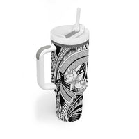 White Pacific Flowers Tribal Polynesian Spirit Tumbler With Handle LT9 - Polynesian Pride
