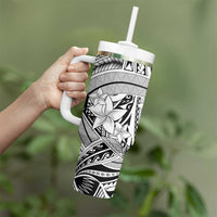 White Pacific Flowers Tribal Polynesian Spirit Tumbler With Handle LT9 - Polynesian Pride