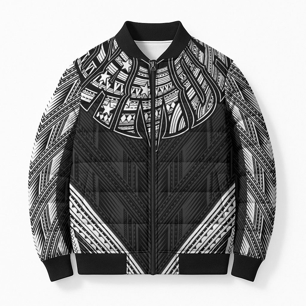 Black Samoa Tribal Chest Tattoo Bomber Puffer Jacket LT9 Unisex Black - Polynesian Pride
