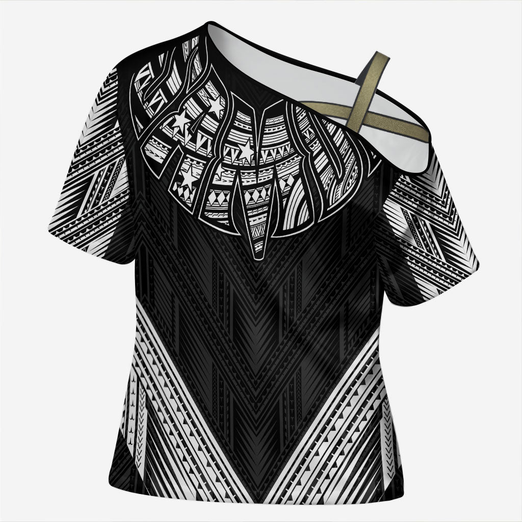 Black Samoa Tribal Chest Tattoo Cross Shoulder Shirt LT9 Female Black - Polynesian Pride