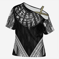 Black Samoa Tribal Chest Tattoo Cross Shoulder Shirt LT9 Female Black - Polynesian Pride