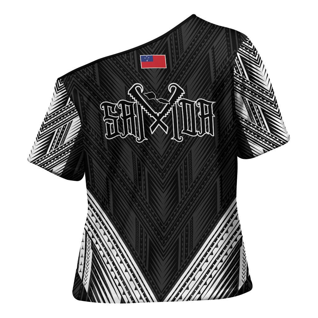 Black Samoa Tribal Chest Tattoo Cross Shoulder Shirt LT9 - Polynesian Pride