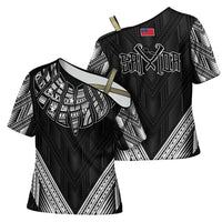 Black Samoa Tribal Chest Tattoo Cross Shoulder Shirt LT9 - Polynesian Pride