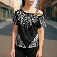 Black Samoa Tribal Chest Tattoo Cross Shoulder Shirt LT9 - Polynesian Pride