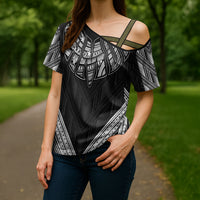 Black Samoa Tribal Chest Tattoo Cross Shoulder Shirt LT9 - Polynesian Pride
