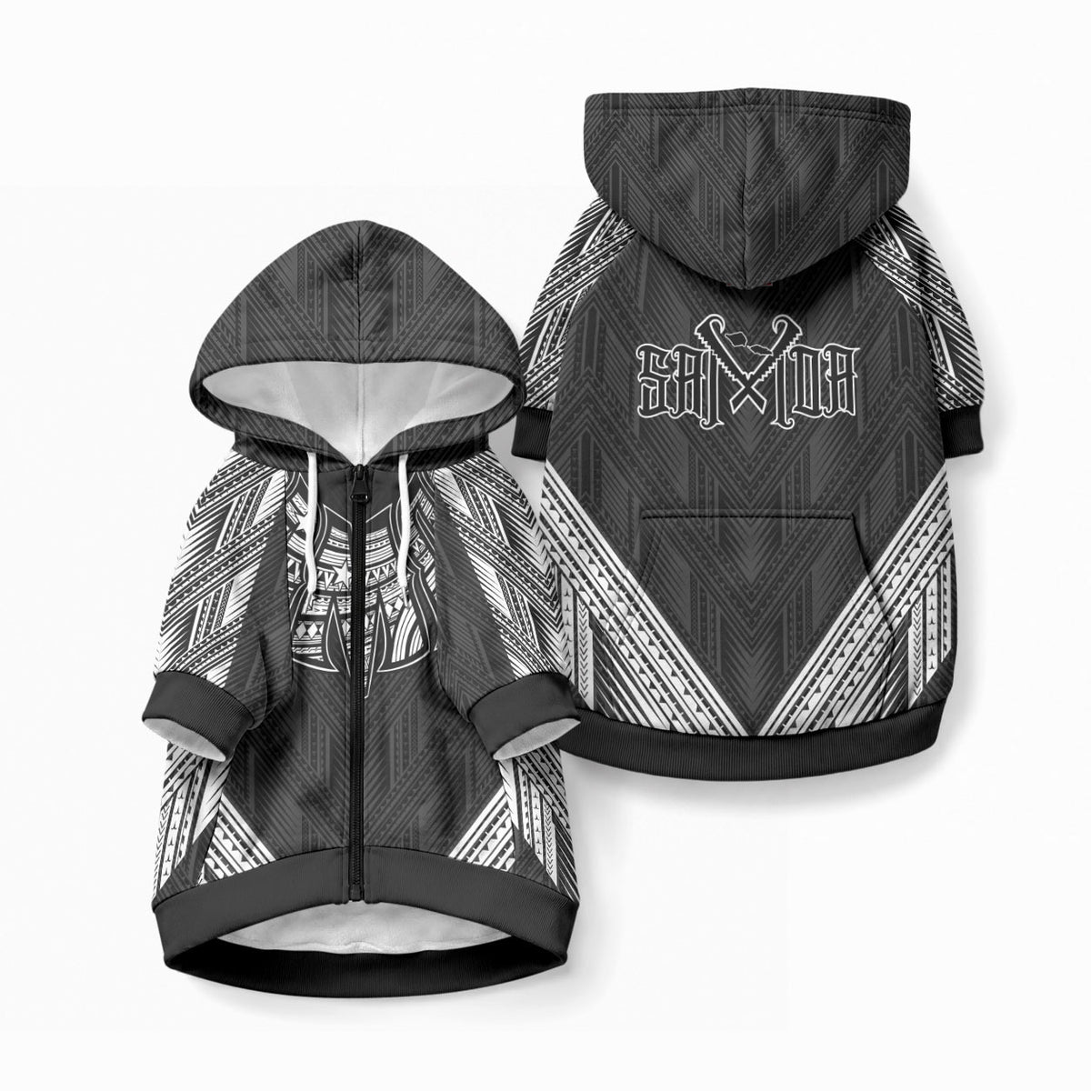 Black Samoa Tribal Chest Tattoo Pet Hoodie LT9 Zip-up Black - Polynesian Pride