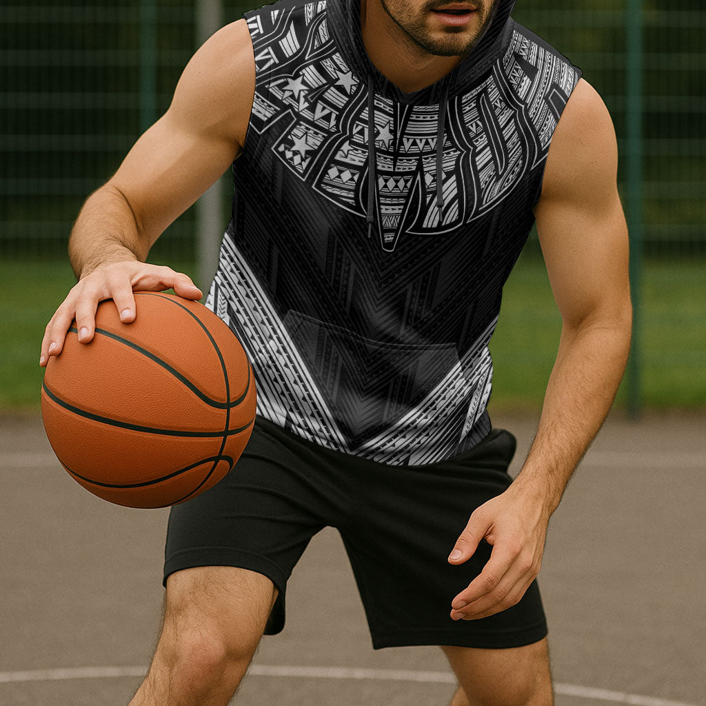 Black Samoa Tribal Chest Tattoo Sleeveless Hoodie LT9 - Polynesian Pride