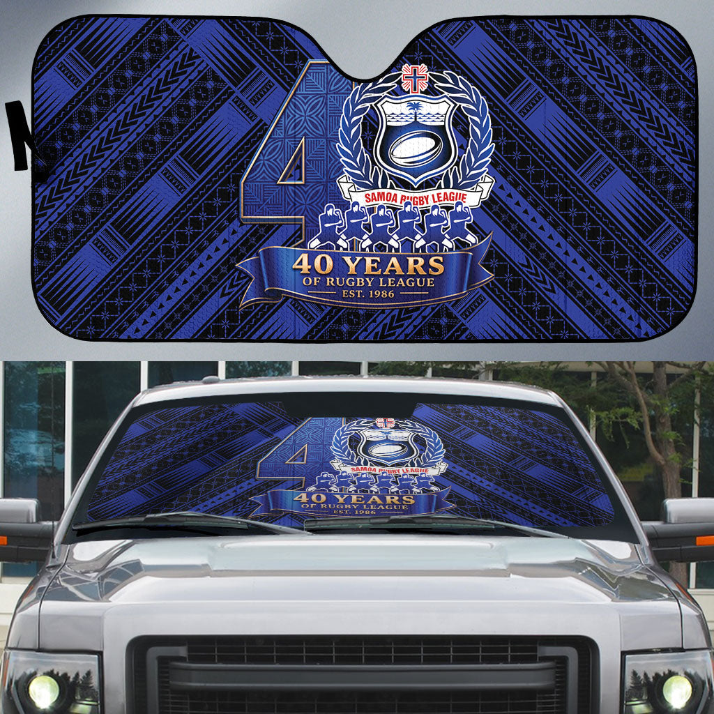 Toa Samoa 40th Anniversary Auto Sun Shade Royal Blue Tribal LT9 Blue - Polynesian Pride