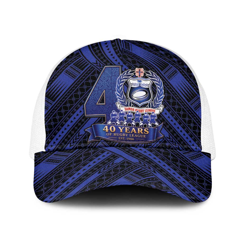 Toa Samoa 40th Anniversary Baseball Net Cap Royal Blue Tribal LT9 One Size White Blue - Polynesian Pride