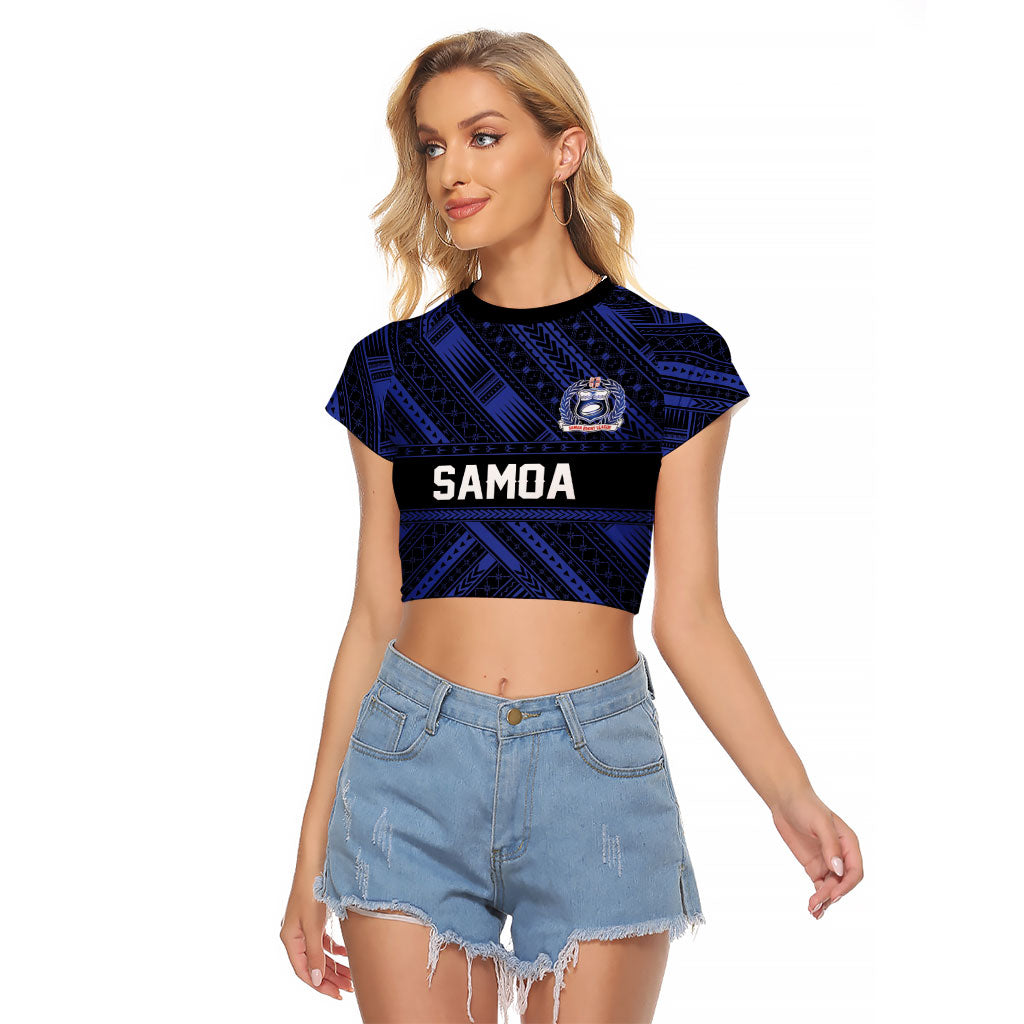 Toa Samoa 40th Anniversary Raglan Cropped T Shirt Royal Blue Tribal LT9 Female Blue - Polynesian Pride