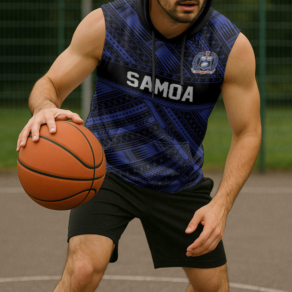 Toa Samoa 40th Anniversary Sleeveless Hoodie Royal Blue Tribal LT9 - Polynesian Pride