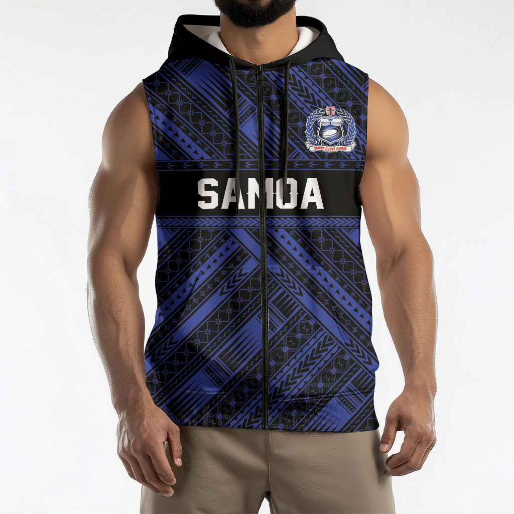 Toa Samoa 40th Anniversary Sleeveless Zip Hoodie Royal Blue Tribal LT9 - Polynesian Pride