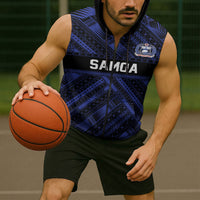 Toa Samoa 40th Anniversary Sleeveless Zip Hoodie Royal Blue Tribal LT9 - Polynesian Pride