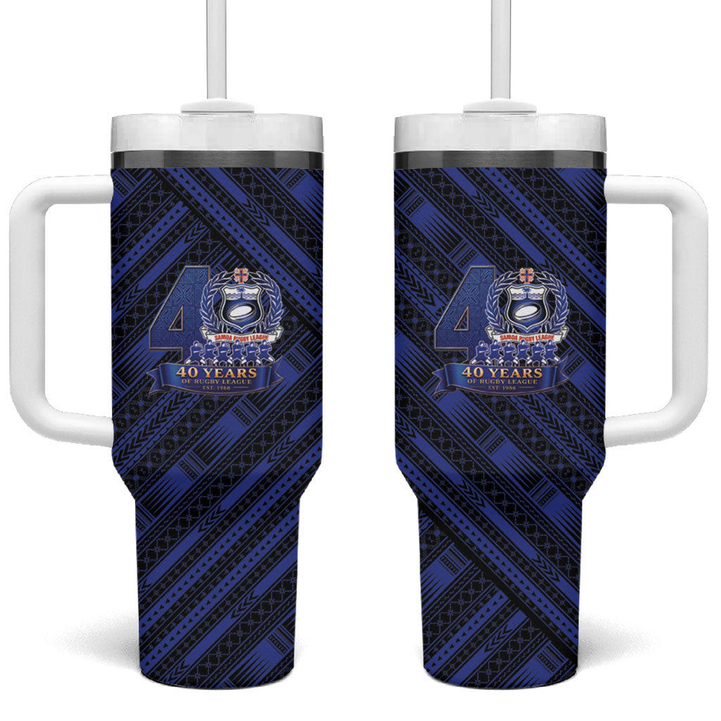 Toa Samoa 40th Anniversary Tumbler With Handle Royal Blue Tribal LT9 One Size: 40 oz Blue - Polynesian Pride
