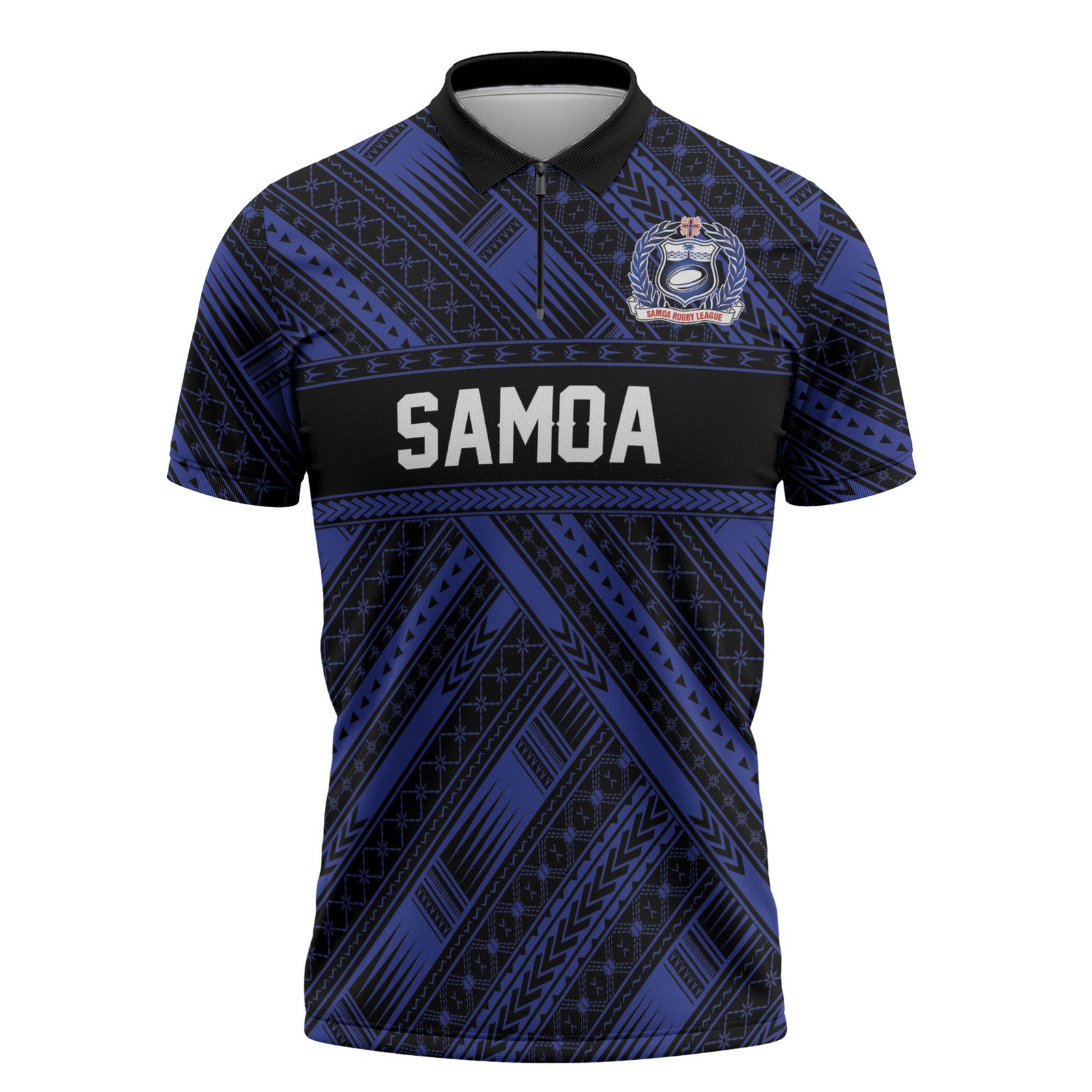 Toa Samoa 40th Anniversary Zipper Polo Shirt Royal Blue Tribal LT9 Blue - Polynesian Pride