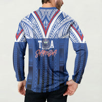 Toa Samoa Siva Tau Button Sweatshirt Royal Blue Chevron Geometric Heritage LT9 - Polynesian Pride