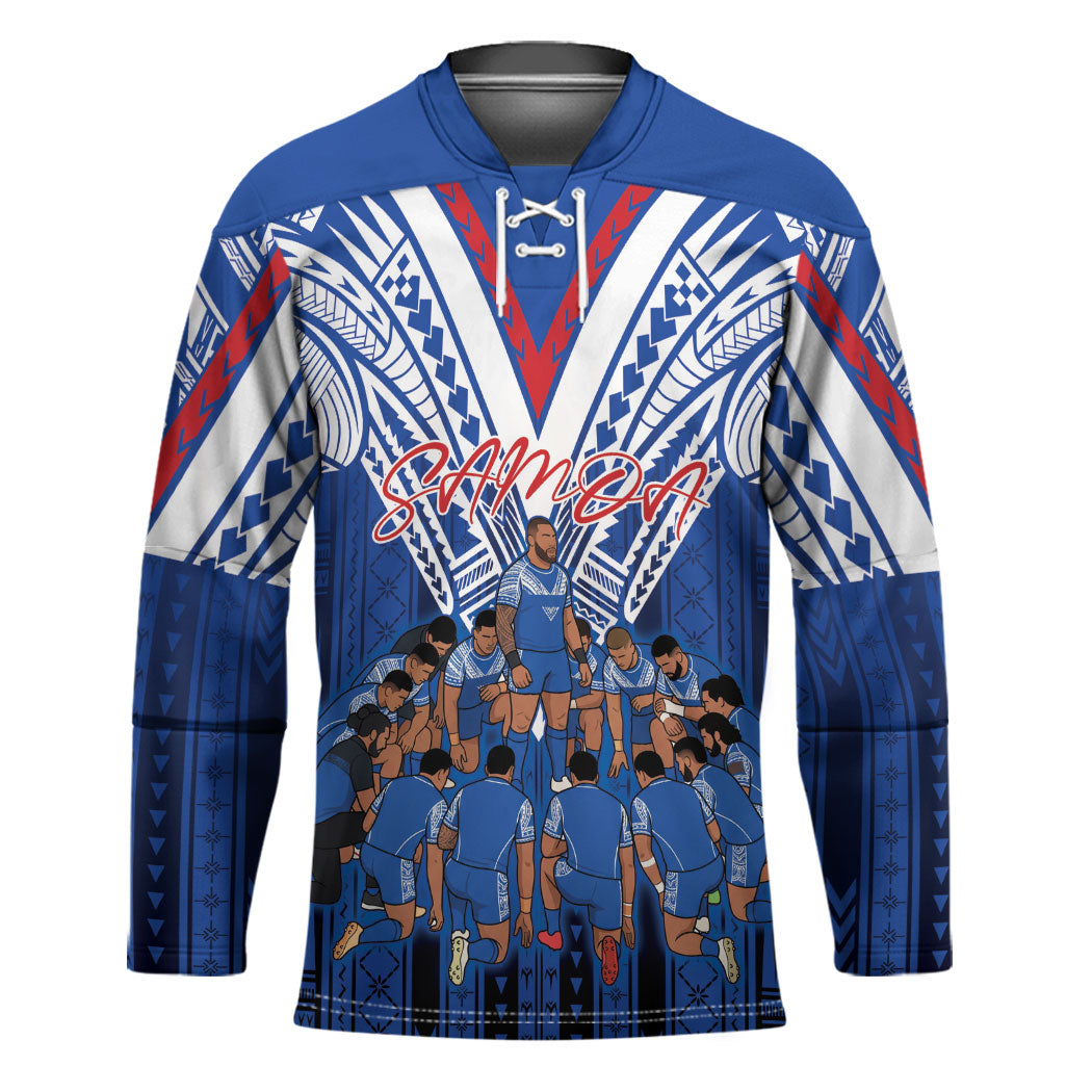 Toa Samoa Siva Tau Hockey Jersey Royal Blue Chevron Geometric Heritage LT9 Unisex Blue - Polynesian Pride