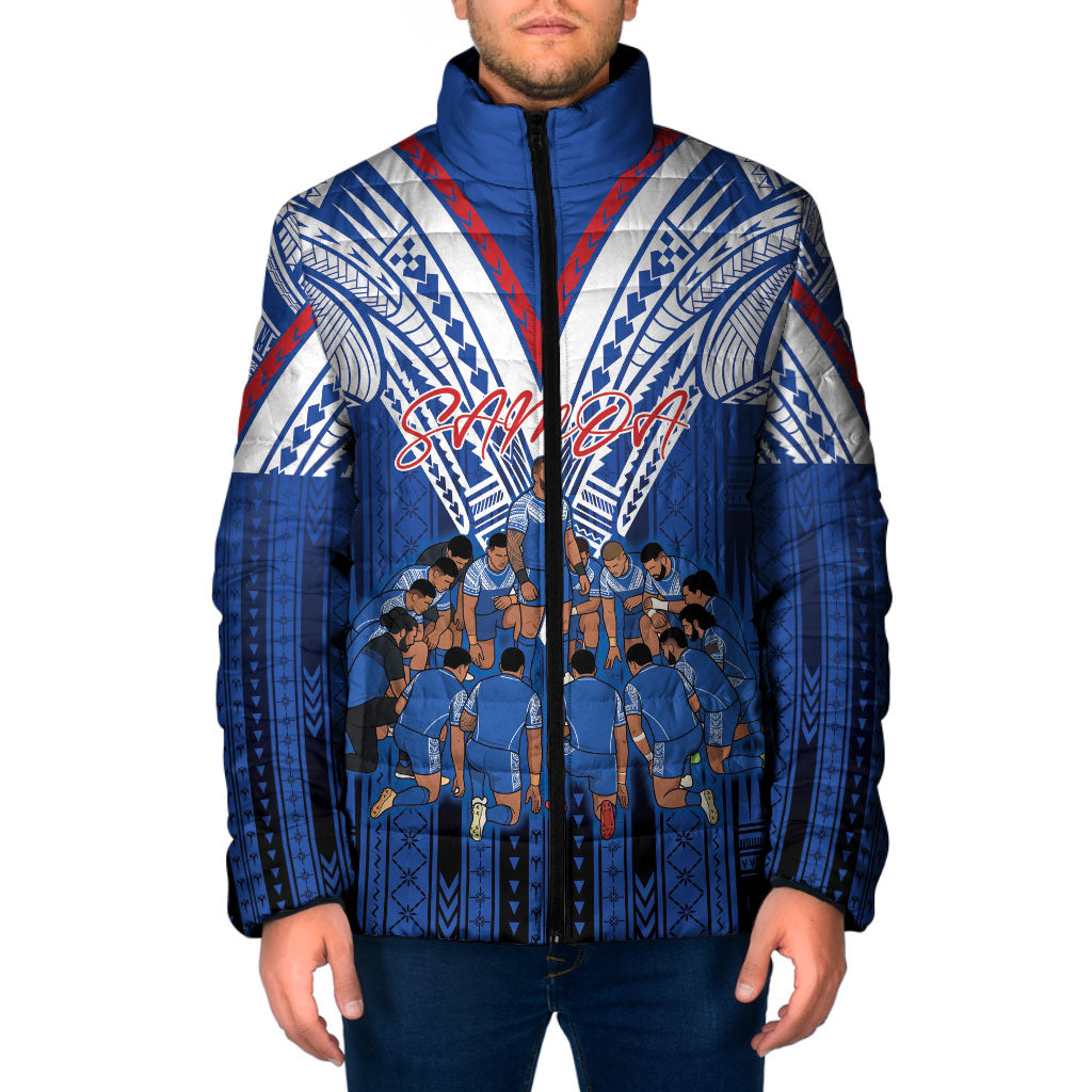 Toa Samoa Siva Tau Padded Jacket Royal Blue Chevron Geometric Heritage LT9 Men Blue - Polynesian Pride