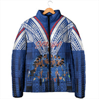 Toa Samoa Siva Tau Padded Jacket Royal Blue Chevron Geometric Heritage LT9 - Polynesian Pride