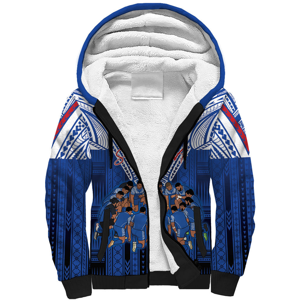 Toa Samoa Siva Tau Sherpa Hoodie Royal Blue Chevron Geometric Heritage LT9 Unisex Blue - Polynesian Pride
