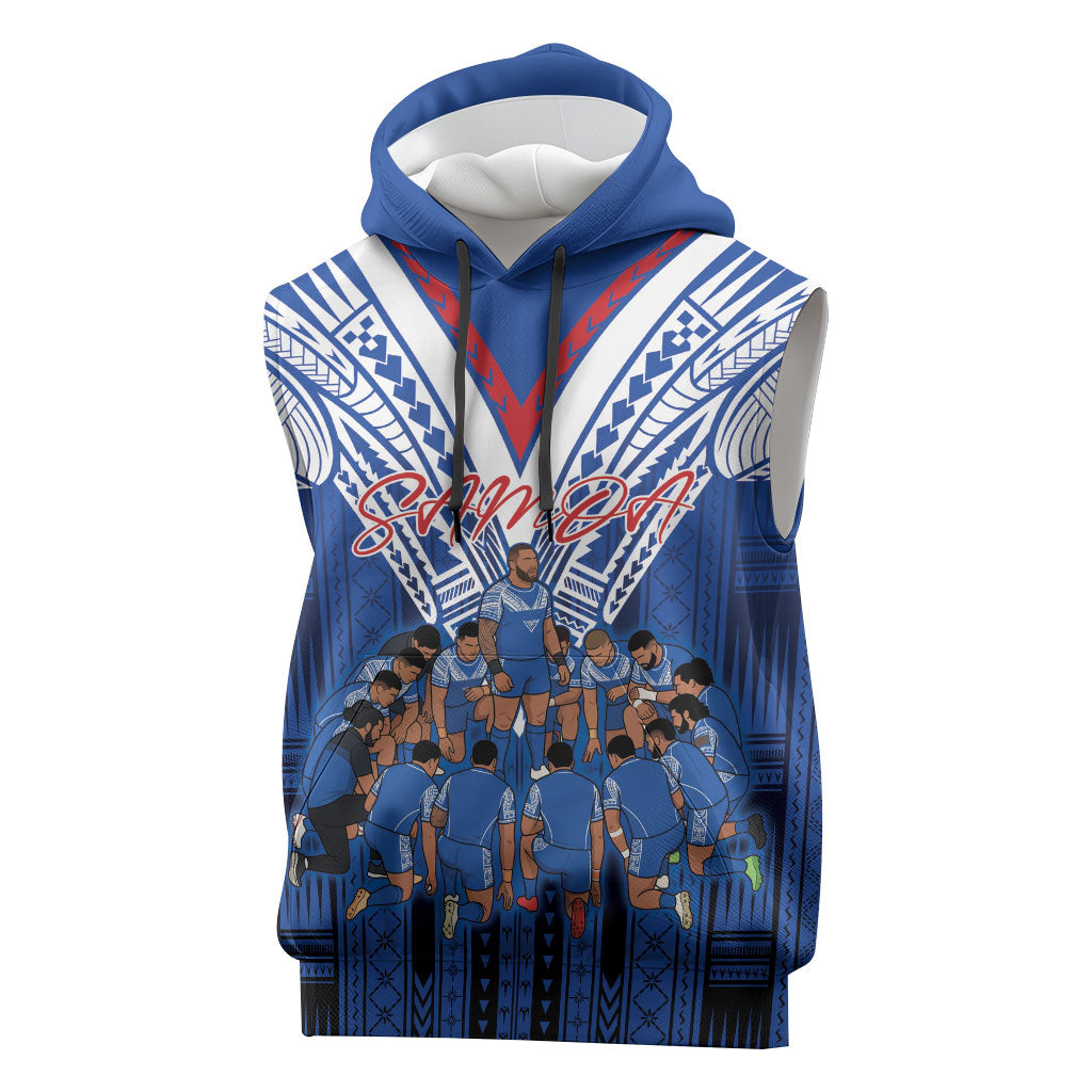 Toa Samoa Siva Tau Sleeveless Hoodie Royal Blue Chevron Geometric Heritage LT9 Blue - Polynesian Pride