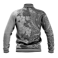 Polynesia Baseball Jacket Hibiscus and Hawaiian Tribal Tattoo Retro Style Gray Color LT9 - Polynesian Pride