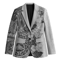 Polynesia Blazer Hibiscus Hawaiian Tribal Tattoo Retro Gray LT9 Unisex Gray - Polynesian Pride