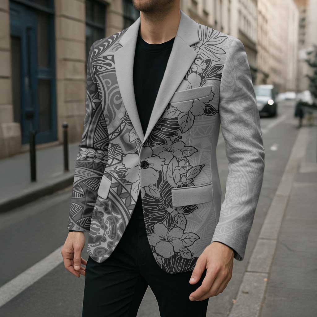 Polynesia Blazer Hibiscus Hawaiian Tribal Tattoo Retro Gray LT9 - Polynesian Pride