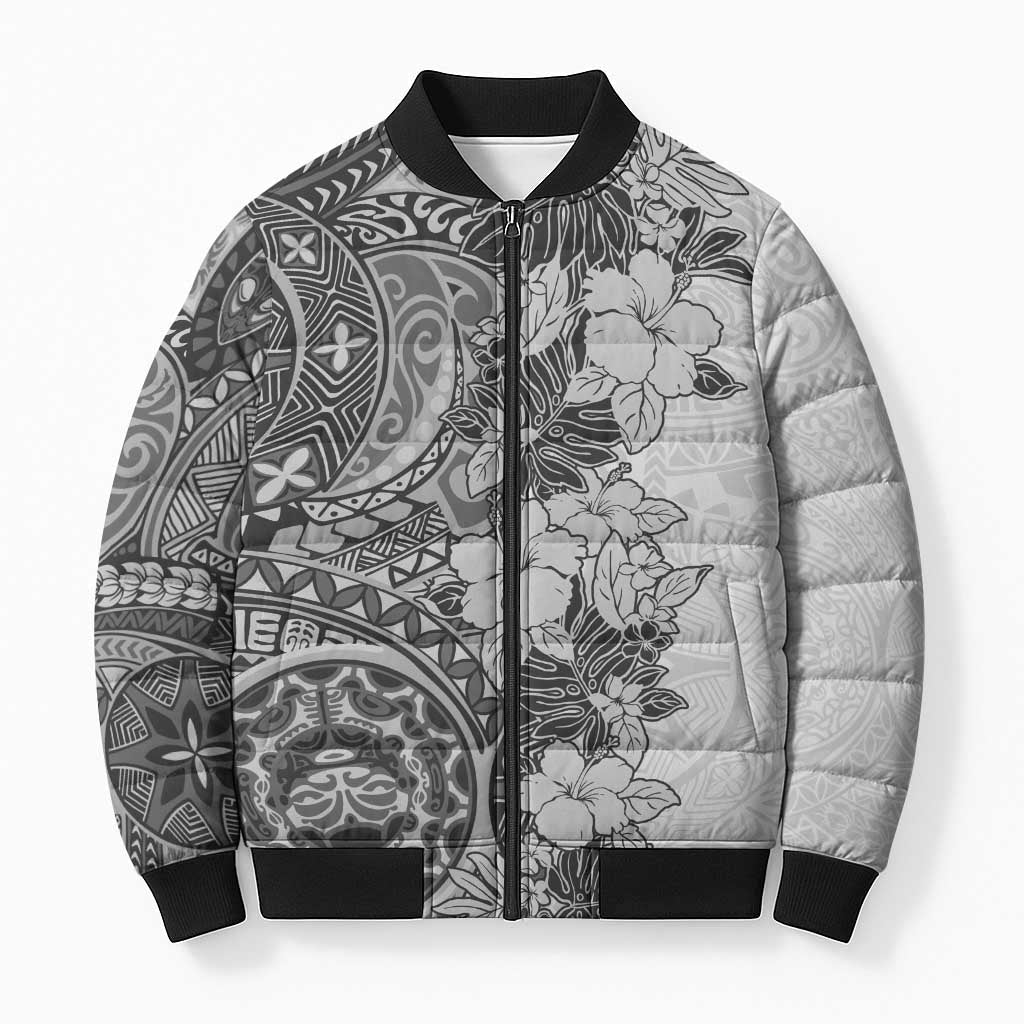 Polynesia Bomber Puffer Jacket Hibiscus Hawaiian Tribal Tattoo Retro Gray LT9 Unisex Gray - Polynesian Pride