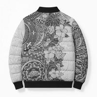 Polynesia Bomber Puffer Jacket Hibiscus Hawaiian Tribal Tattoo Retro Gray LT9 - Polynesian Pride