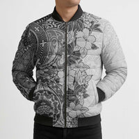 Polynesia Bomber Puffer Jacket Hibiscus Hawaiian Tribal Tattoo Retro Gray LT9 - Polynesian Pride