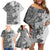 Polynesia Family Matching Off Shoulder Short Dress and Hawaiian Shirt Hibiscus and Hawaiian Tribal Tattoo Retro Style Gray Color LT9 - Polynesian Pride