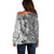 Polynesia Off Shoulder Sweater Hibiscus and Hawaiian Tribal Tattoo Retro Style Gray Color LT9 - Polynesian Pride