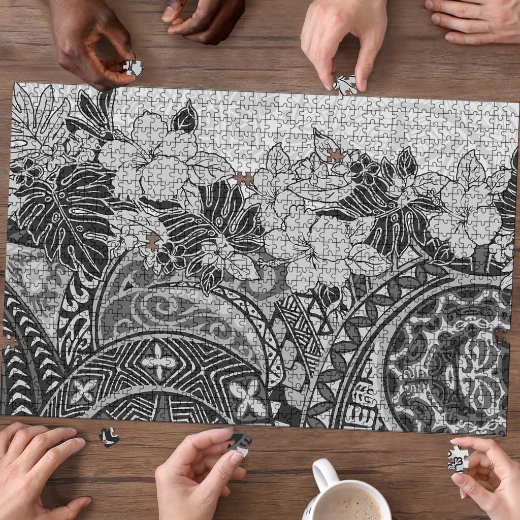 Polynesia Puzzle Hibiscus Hawaiian Tribal Tattoo Retro Gray LT9 - Polynesian Pride
