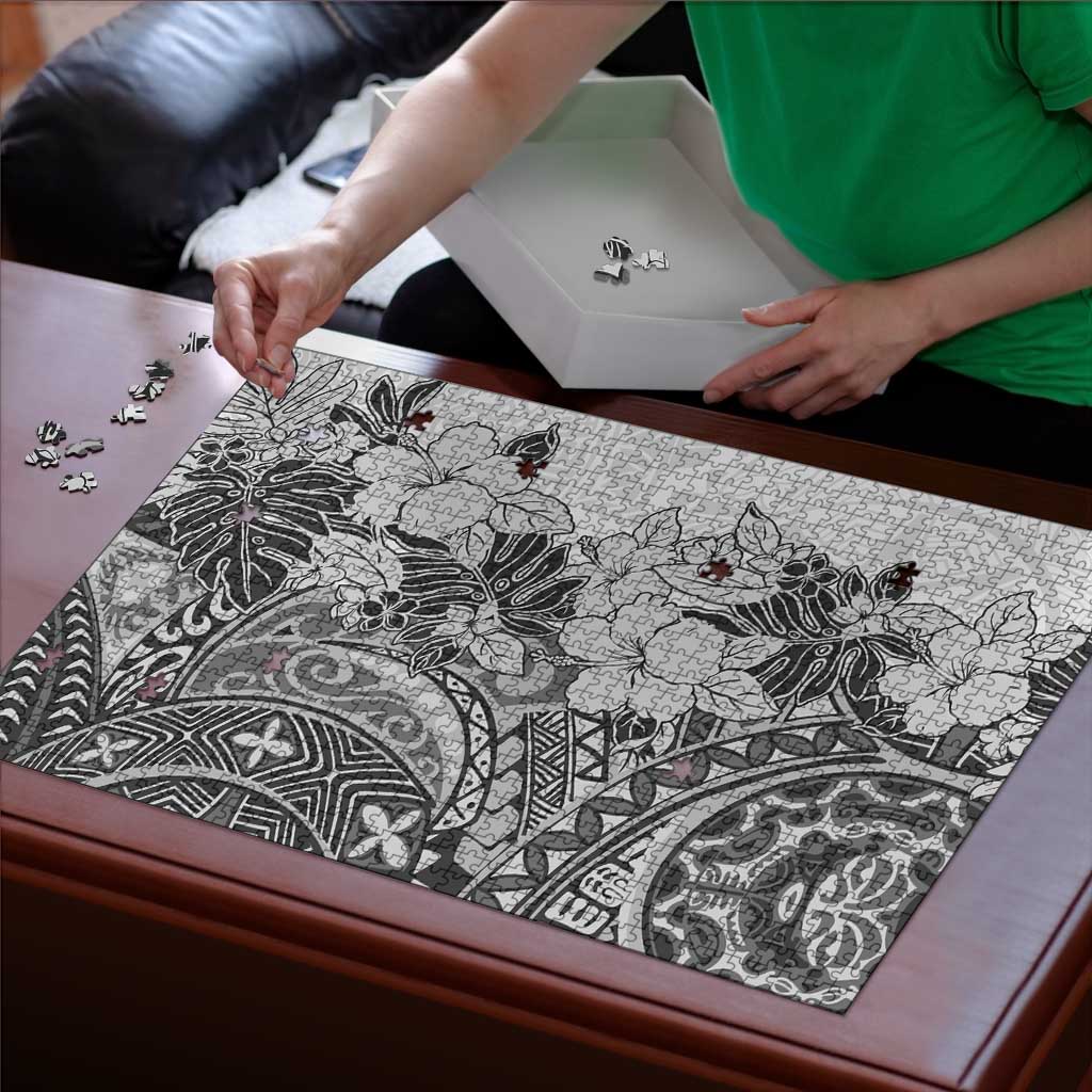 Polynesia Puzzle Hibiscus Hawaiian Tribal Tattoo Retro Gray LT9 - Polynesian Pride