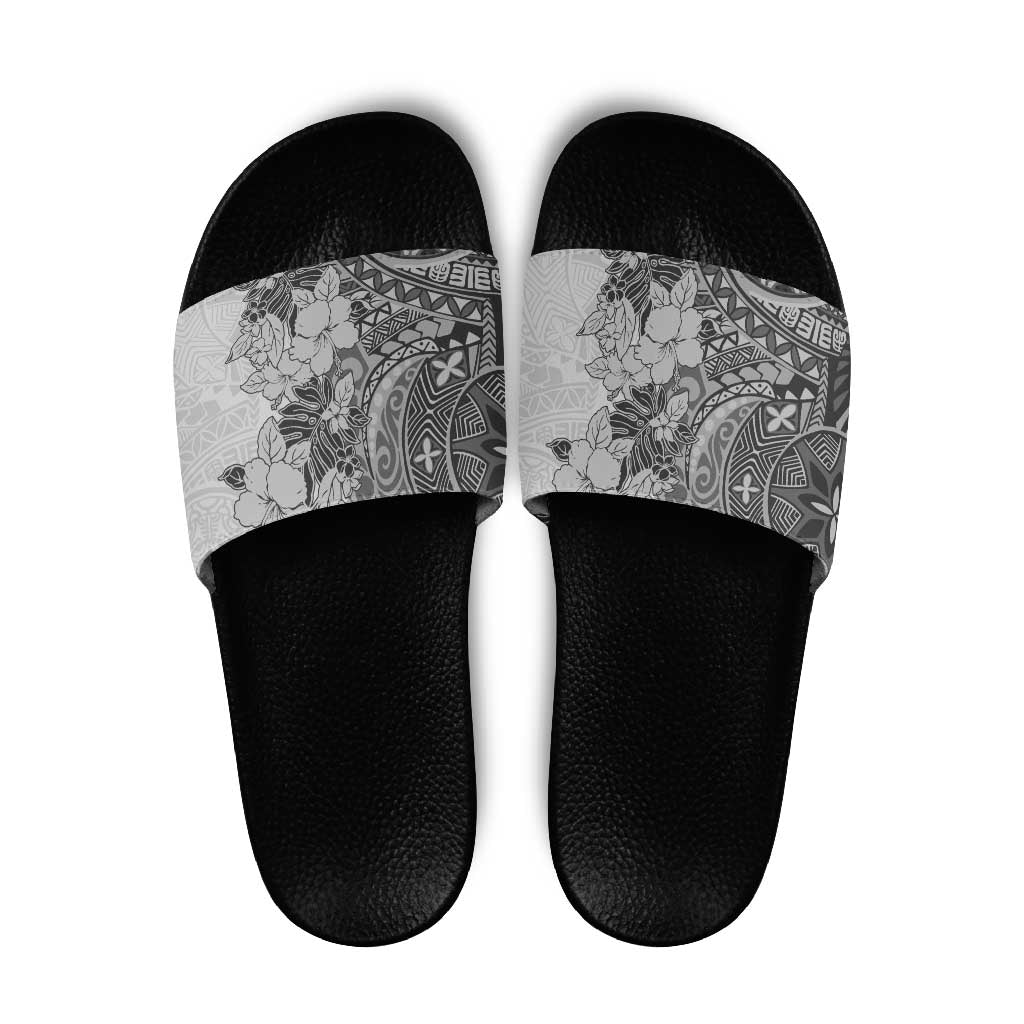 Polynesia Slide Sandals Hibiscus Hawaiian Tribal Tattoo Retro Gray LT9 Gray - Polynesian Pride