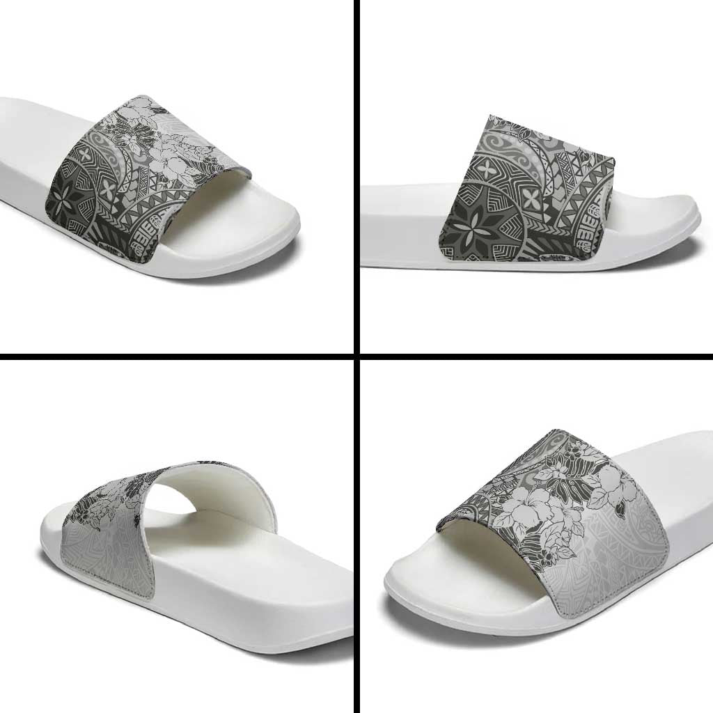 Polynesia Slide Sandals Hibiscus Hawaiian Tribal Tattoo Retro Gray LT9 - Polynesian Pride
