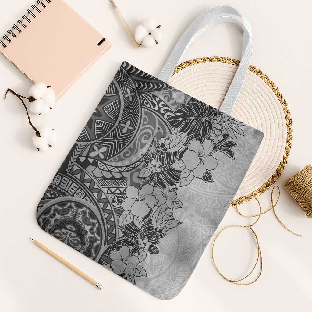 Polynesia Tote Bag Hibiscus Hawaiian Tribal Tattoo Retro Gray LT9 White Strap One Size Gray - Polynesian Pride