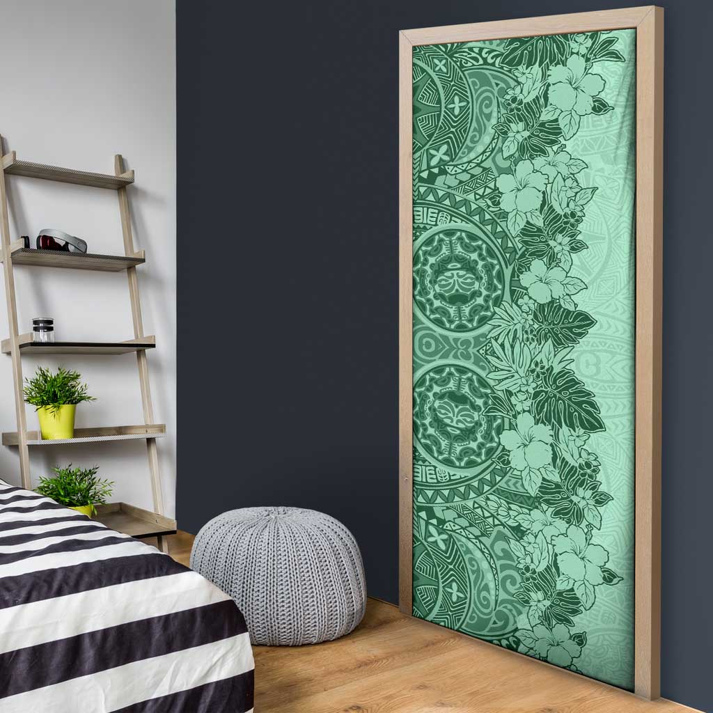 Polynesia Door Cover Hibiscus Hawaiian Tribal Tattoo Retro Green LT9 - Polynesian Pride